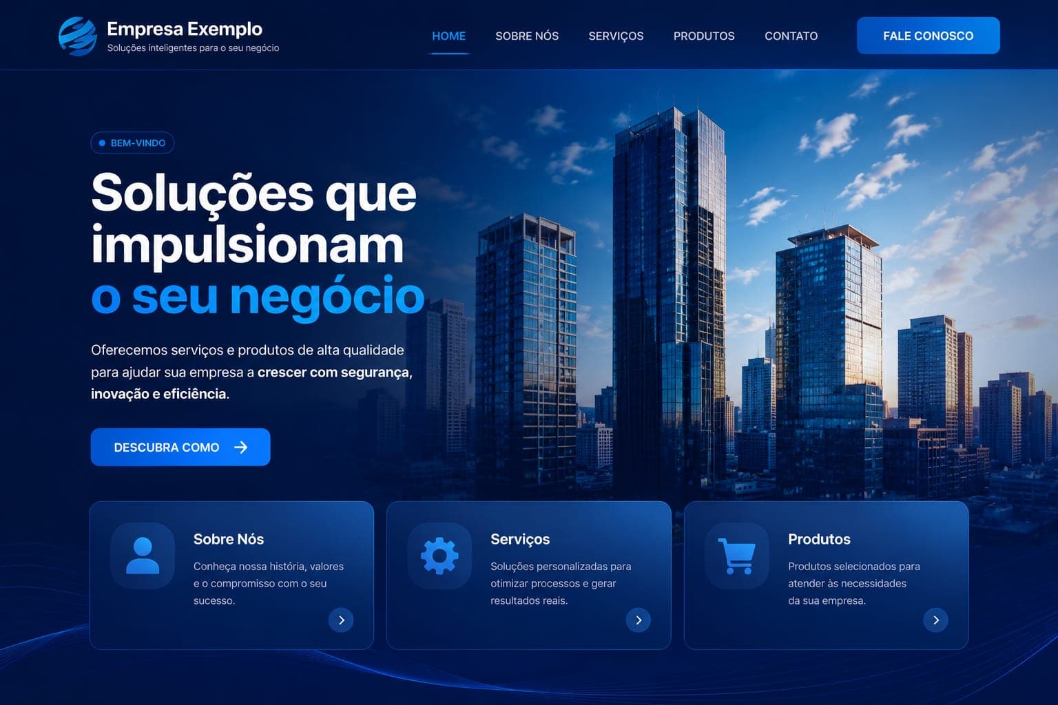 Mockup ilustrativo de um site moderno, no padrão que a Merovi entrega